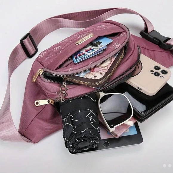 Floral Embroidery Waist Bag Fabric - Pink - Picture 4 of 9